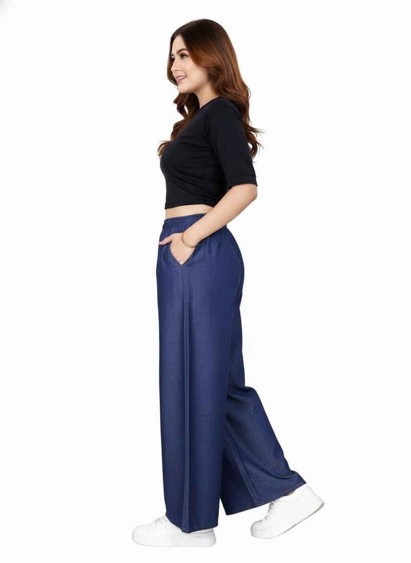 VIG TRENDS Denim Palazzo for Women, Black Wide Leg Pants with 2 Side Pockets, Stylish Bottom Wear, Jumbo Size - Image 3